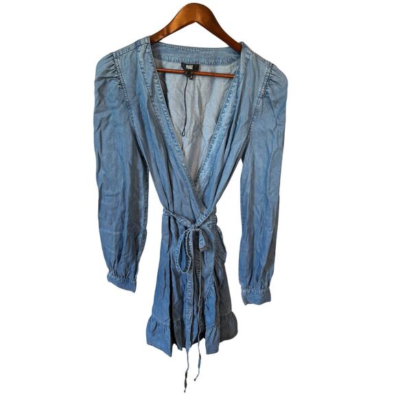 PAIGE NWOT Kendry Dress Juno Denim Chambray Size Small Long Sleeve Wrap Ruffles - Picture 2 of 11